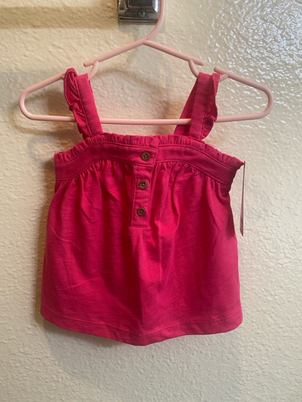 Girls Hot Pink Ruffle Strap Tank Top